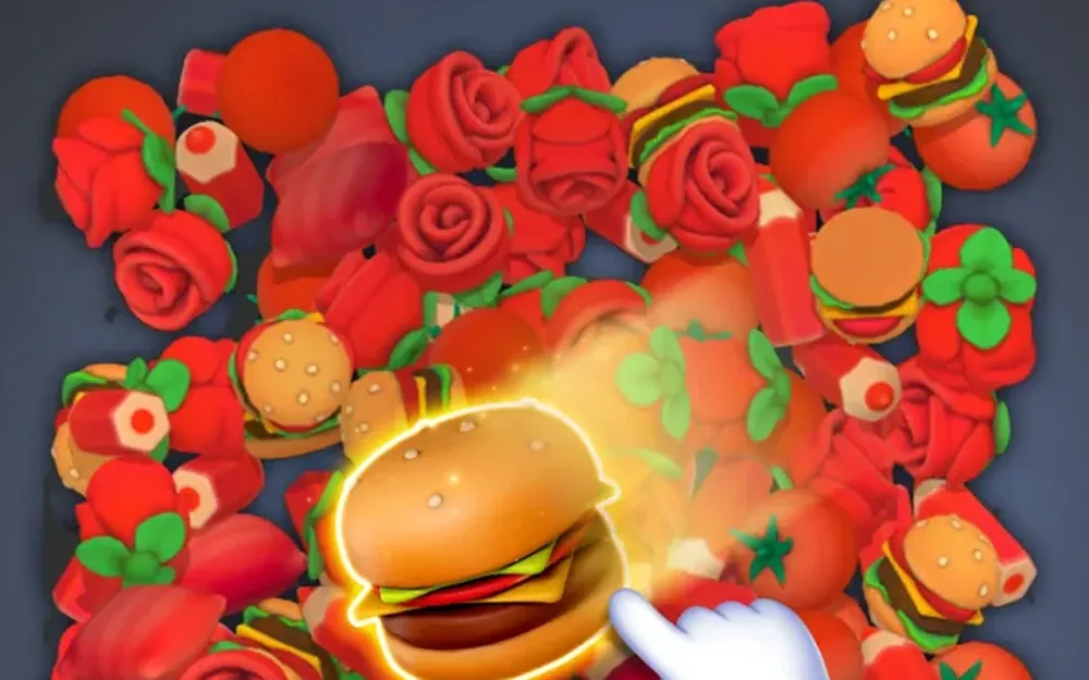 Triple Match 3D screenshot showing a pile of red modelled objects with one item highlighted